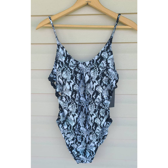 NWT Ibiza Black Leopard Print Metallic Side Knotted One Piece Swimsuit Medium - Picture 11 of 12